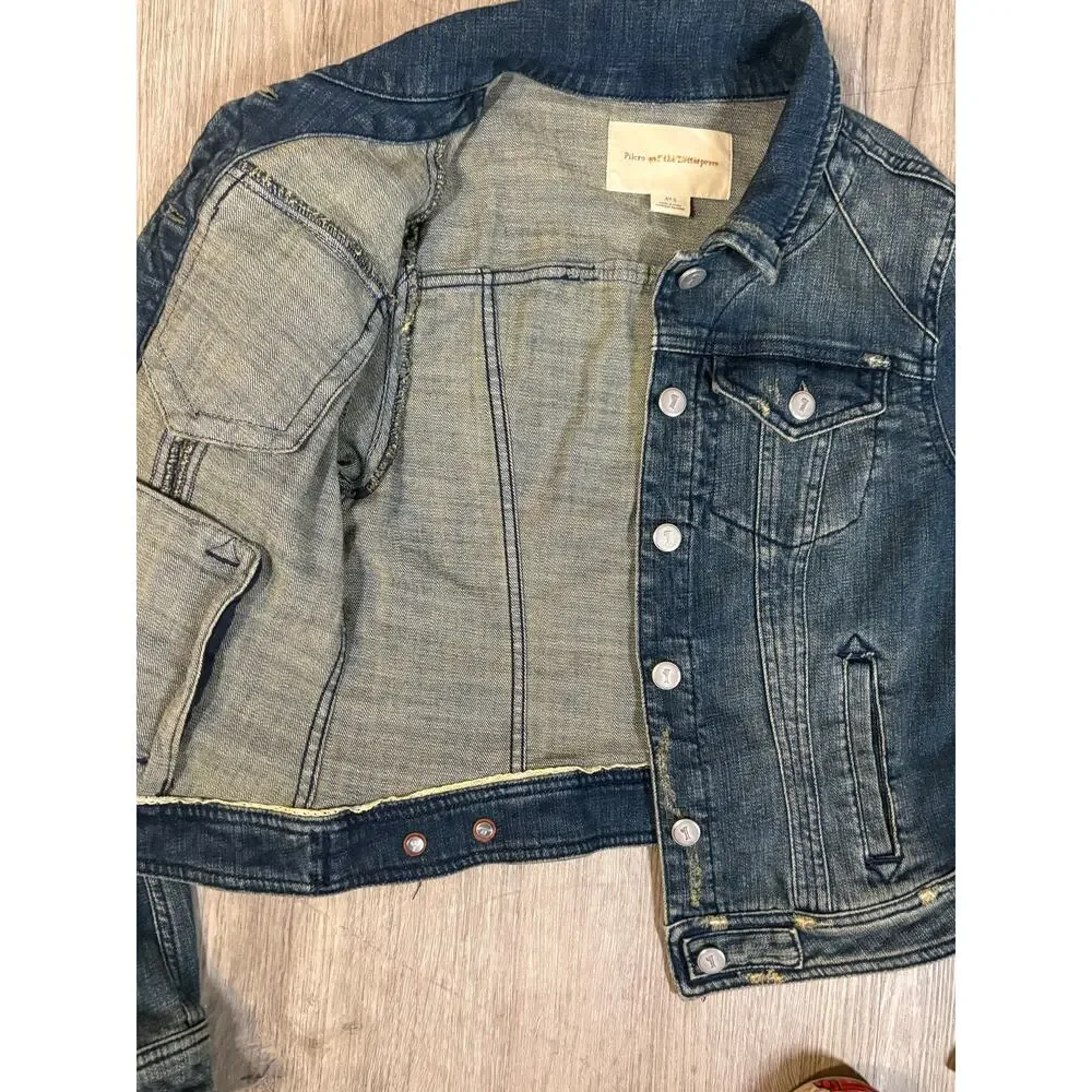 Anthropologie Pilcro Distressed Denim Trucker Jean Jacket Casual Retro S Classic